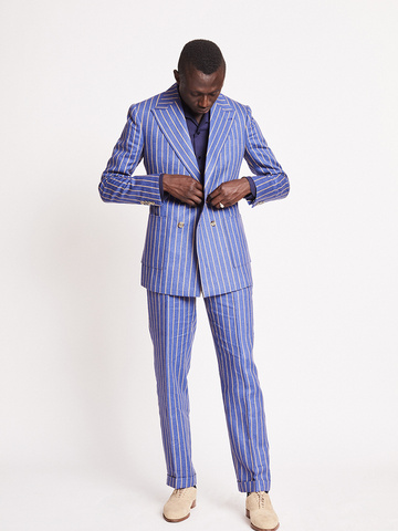 Blue Gold Stripe Linen