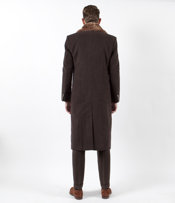 The Anton Overcoat: Fur Collared Brown Moleskin