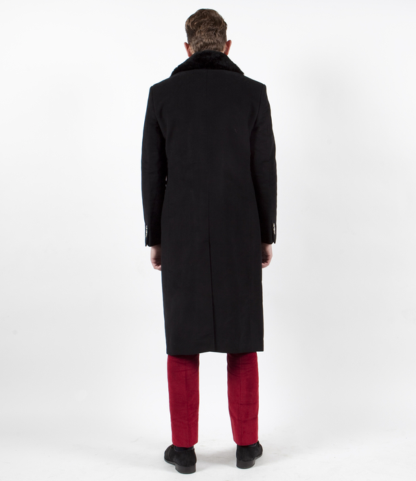 The Anton Overcoat: Fur Collared Black Moleskin