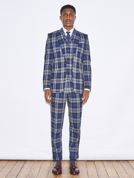 Blue Grey Check Lambswool Suit