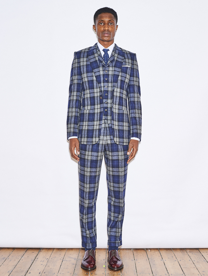 Blue Grey Check Lambswool Suit