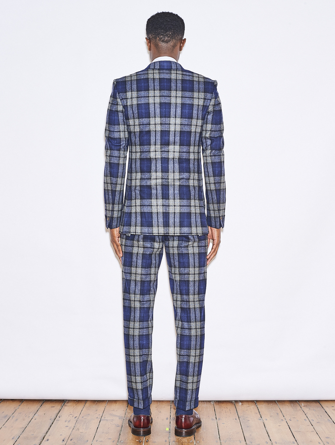 Image of Blue Grey Check Lambswool Suit