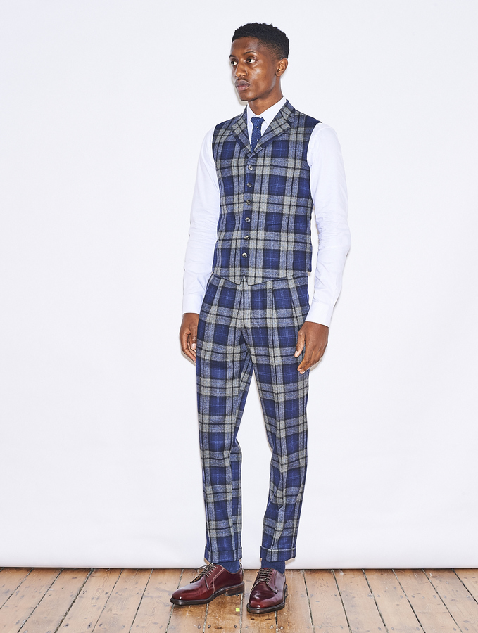 Image of Blue Grey Check Lambswool Suit