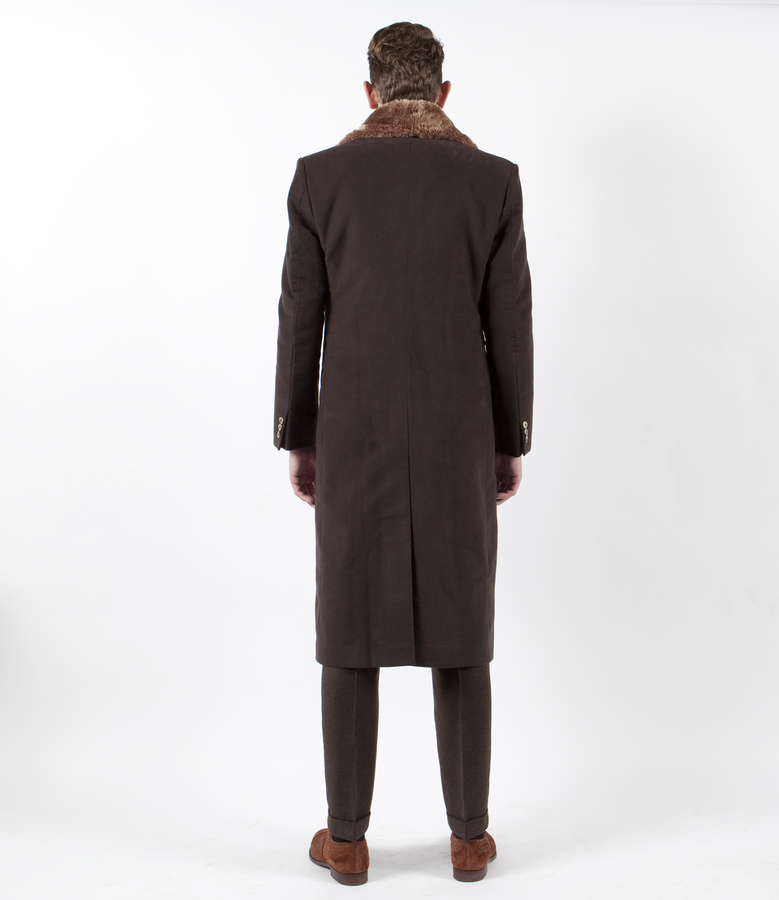 Image of The Anton Overcoat: Fur Collared Brown Moleskin