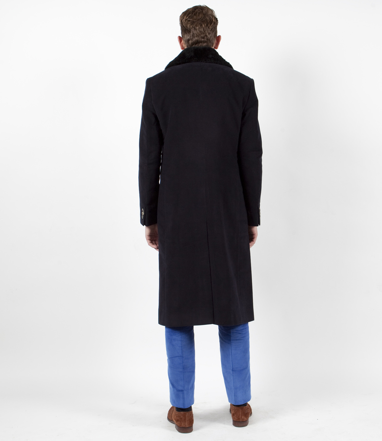 Image of The Anton Overcoat: Fur Collared Navy Moleskin