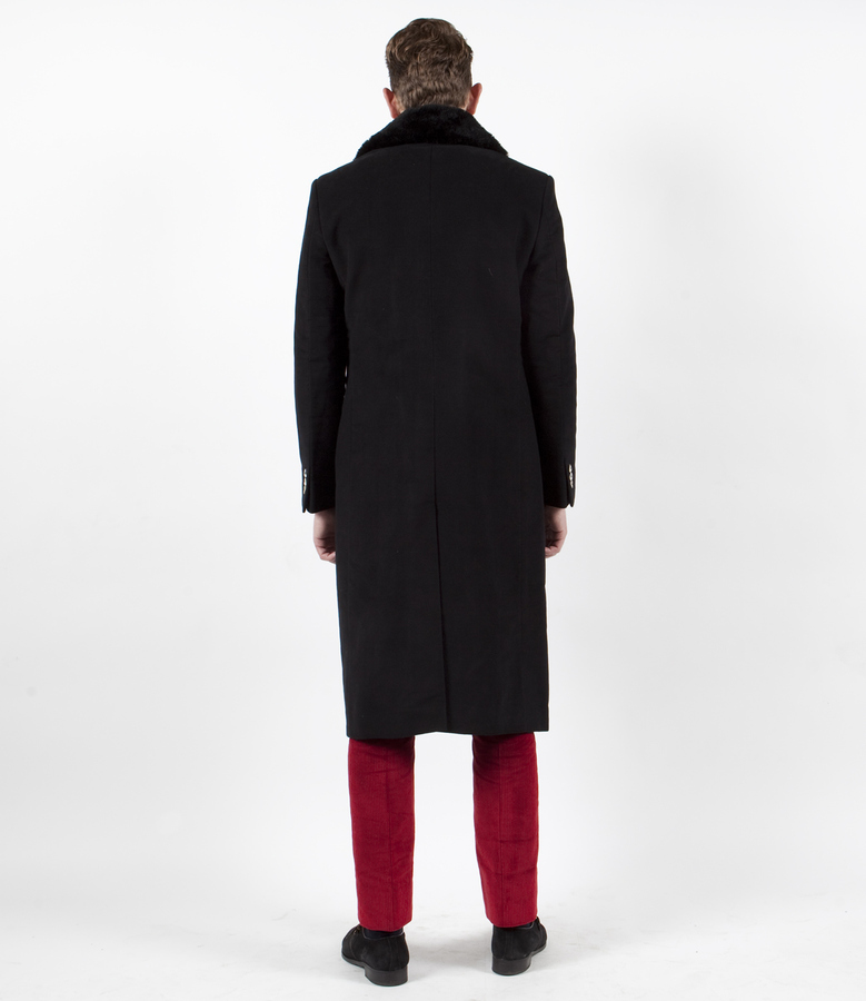 Image of The Anton Overcoat: Fur Collared Black Moleskin