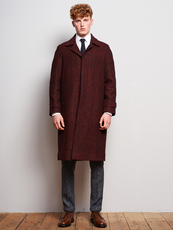 Red Black Wool Raglan Overcoat