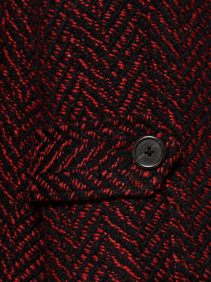 Image of Red Black Wool Raglan Overcoat