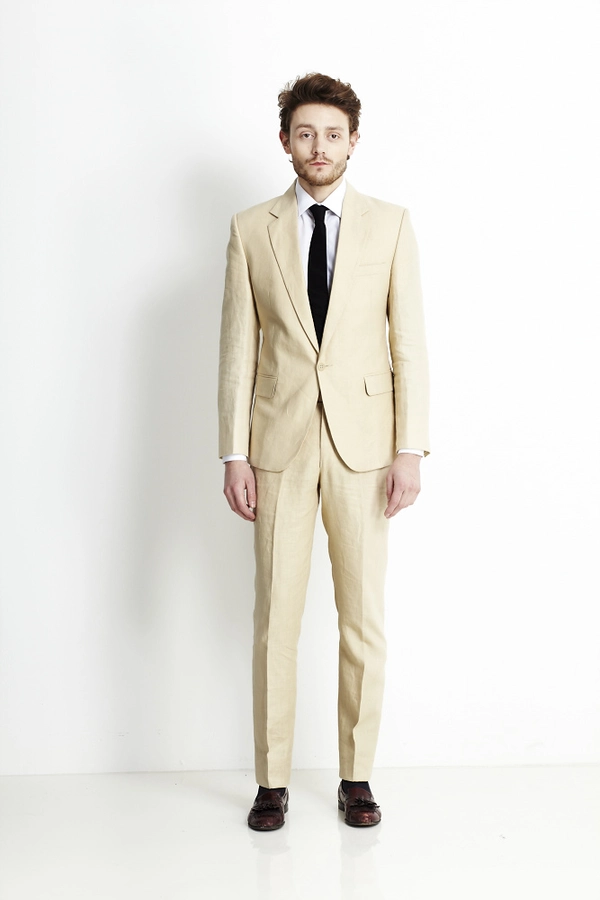 beige linen suit